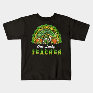 One Lucky Teacher Shamrock St Patrick's Day Groovy Retro Kids T-Shirt